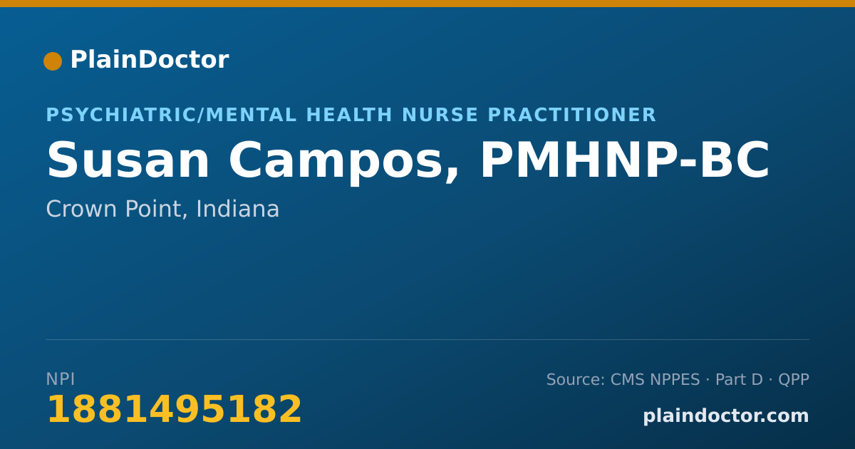 Shareable card for Susan Campos, PMHNP-BC - Psychiatric/Mental Health Nurse Practitioner, Crown Point, IN