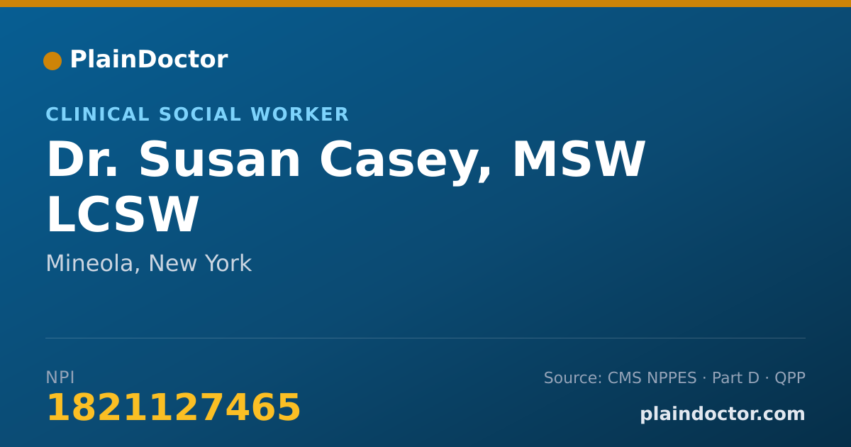 Shareable card for Susan Casey, MSW LCSW - Clinical Social Worker, Mineola, NY