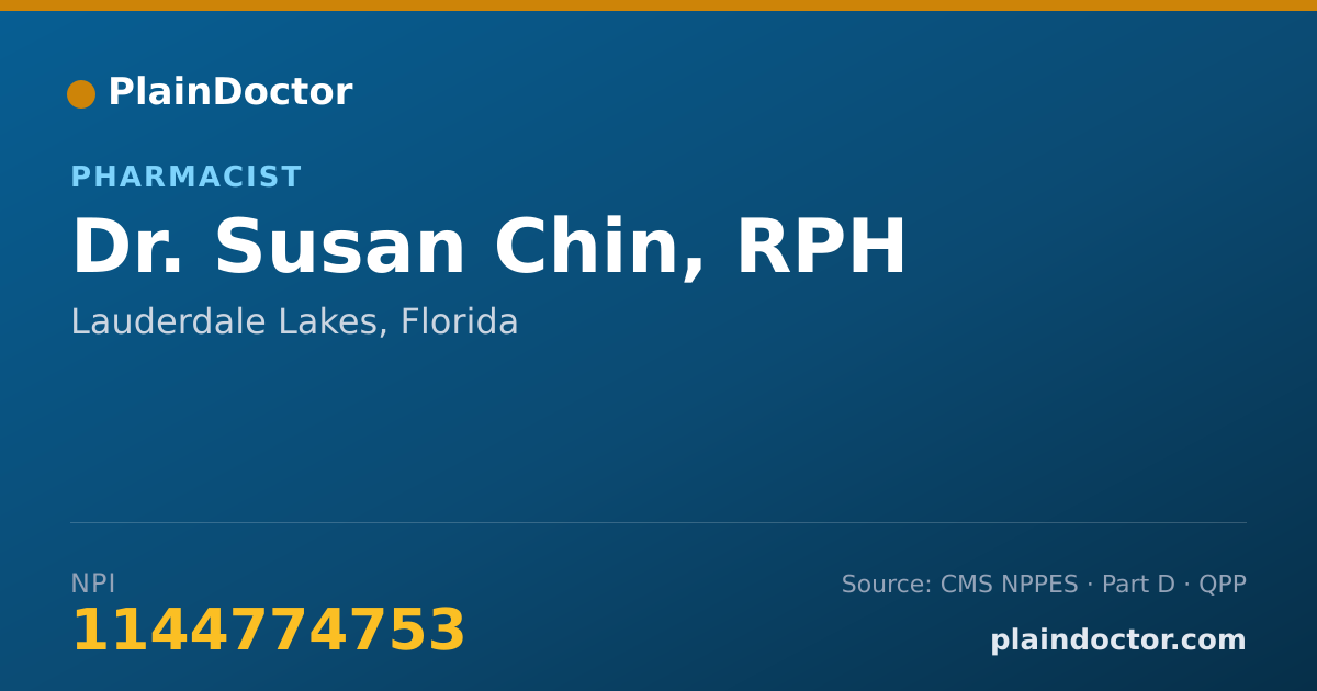 Shareable card for Susan Chin, RPH - Pharmacist, Lauderdale Lakes, FL