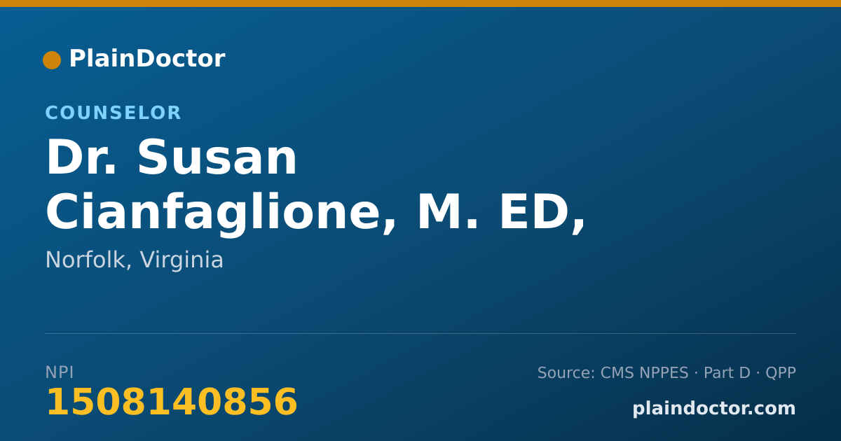 Shareable card for Susan Cianfaglione, M. ED, CVE - Counselor, Norfolk, VA