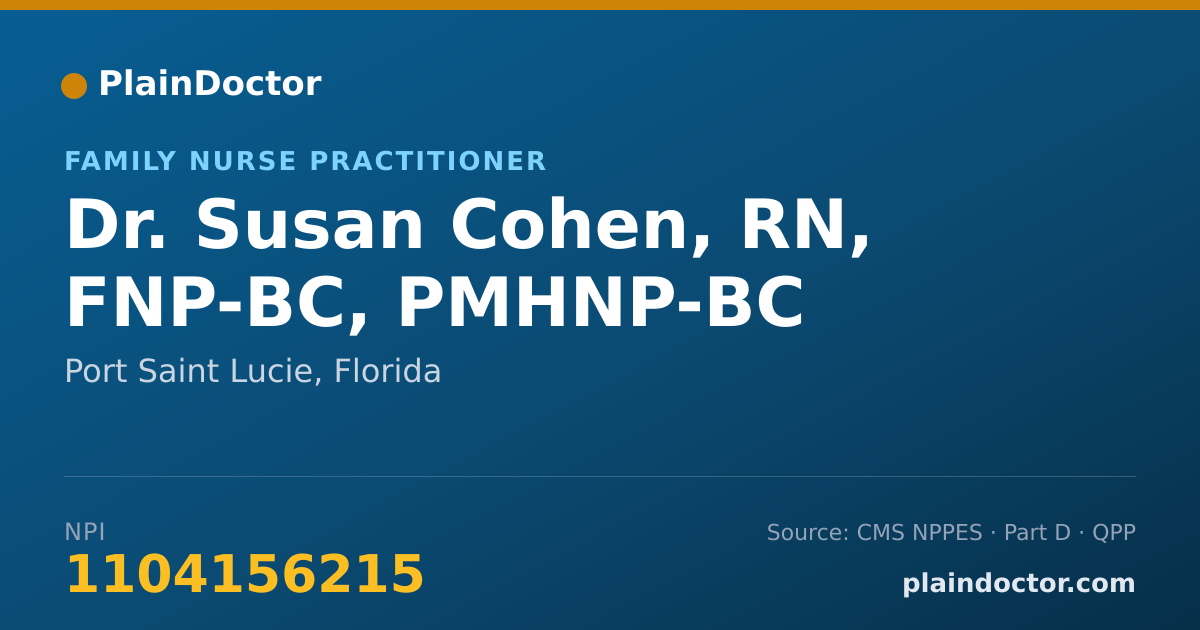 Shareable card for Susan Cohen, RN, FNP-BC, PMHNP-BC - Family Nurse Practitioner, Port Saint Lucie, FL