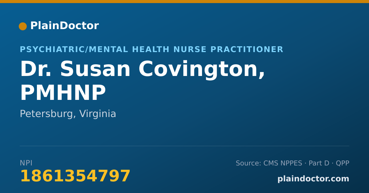 Shareable card for Susan Covington, PMHNP - Psychiatric/Mental Health Nurse Practitioner, Petersburg, VA