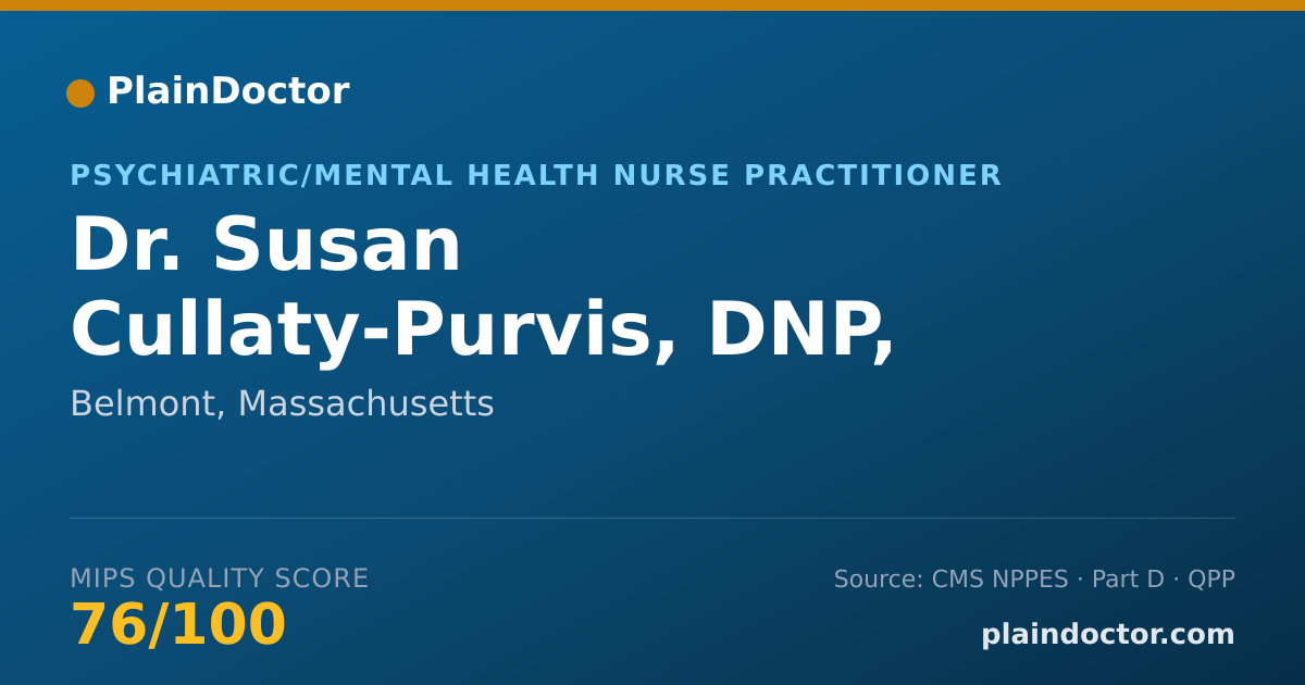 Shareable card for Susan Cullaty-Purvis, DNP, PMHNP - Psychiatric/Mental Health Nurse Practitioner, Belmont, MA