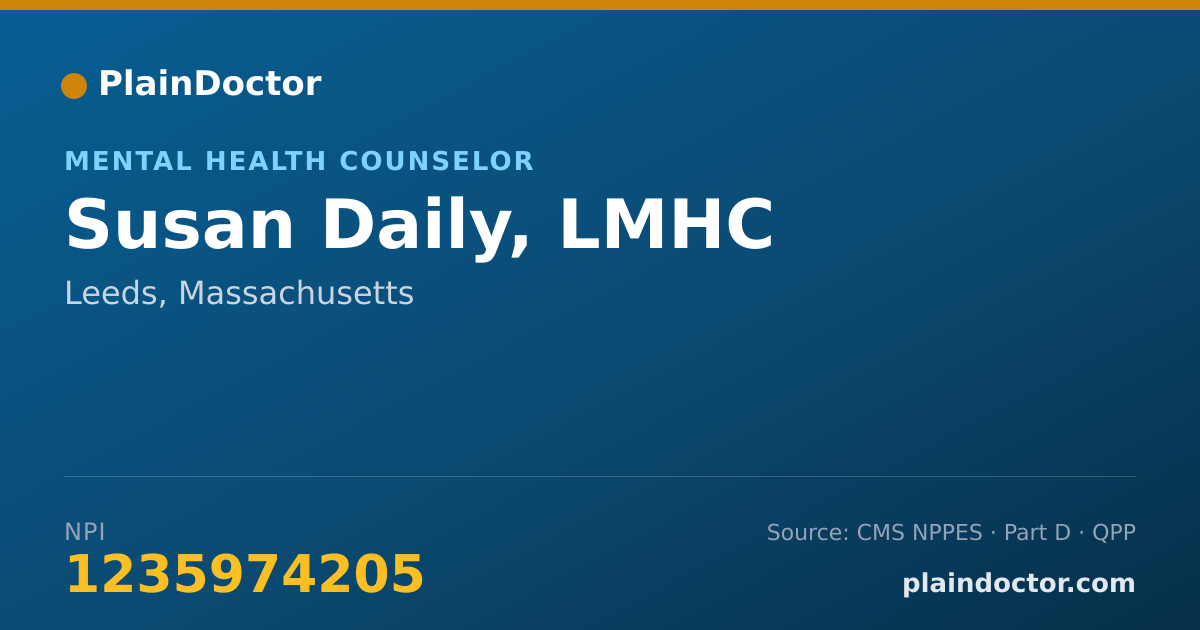 Shareable card for Susan Daily, LMHC - Mental Health Counselor, Leeds, MA