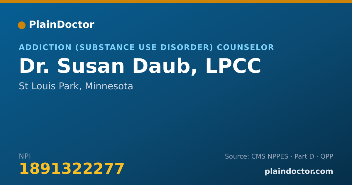 Shareable card for Susan Daub, LPCC - Addiction (Substance Use Disorder) Counselor, St Louis Park, MN