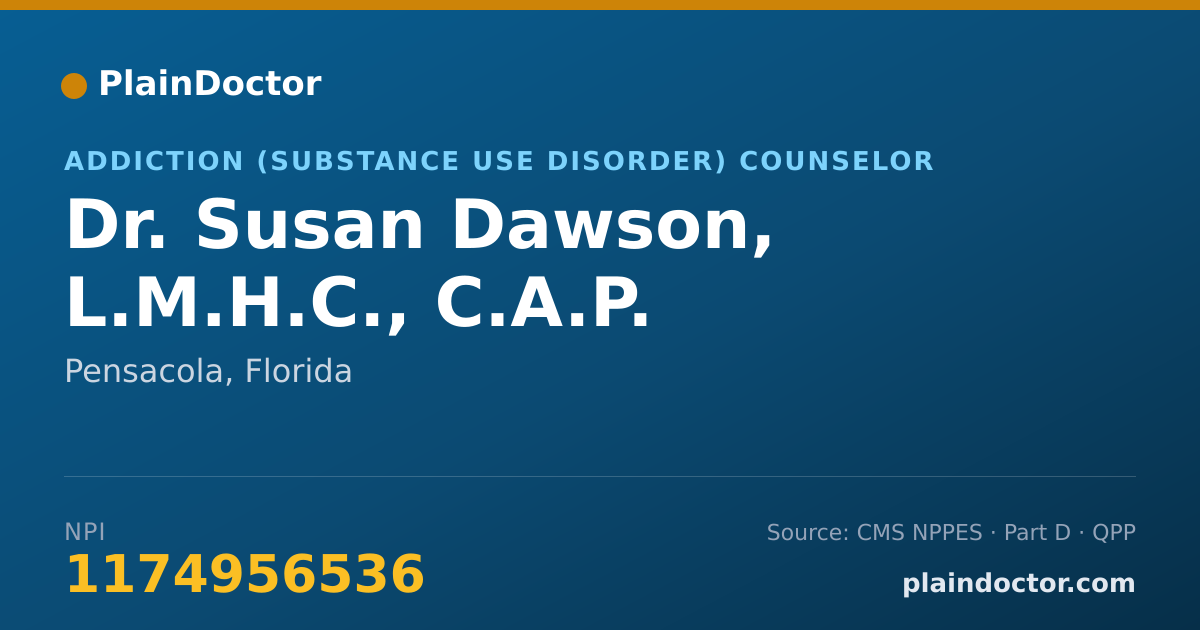 Shareable card for Susan Dawson, L.M.H.C., C.A.P. - Addiction (Substance Use Disorder) Counselor, Pensacola, FL