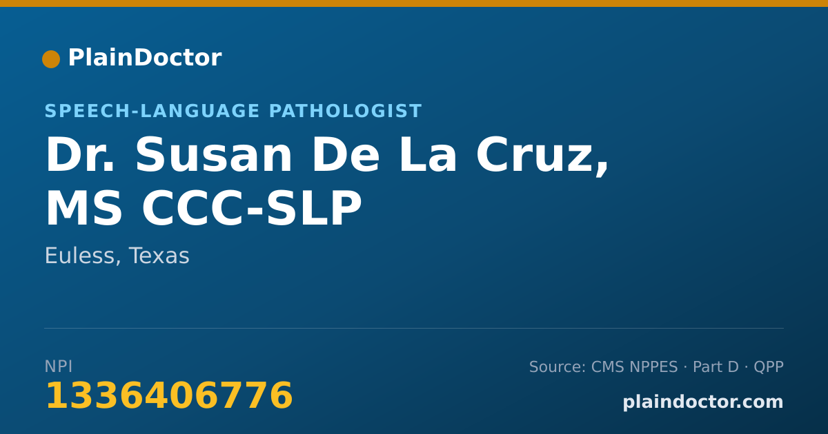 Shareable card for Susan De La Cruz, MS CCC-SLP - Speech-Language Pathologist, Euless, TX