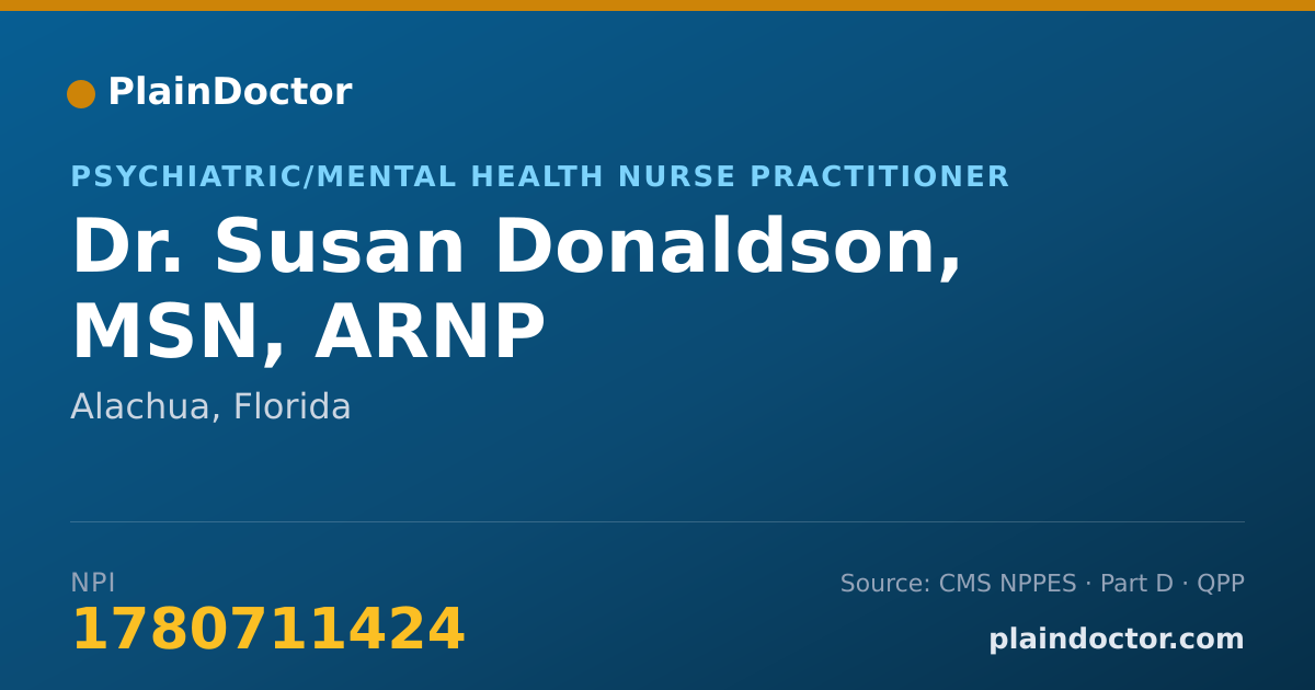 Shareable card for Susan Donaldson, MSN, ARNP - Psychiatric/Mental Health Nurse Practitioner, Alachua, FL