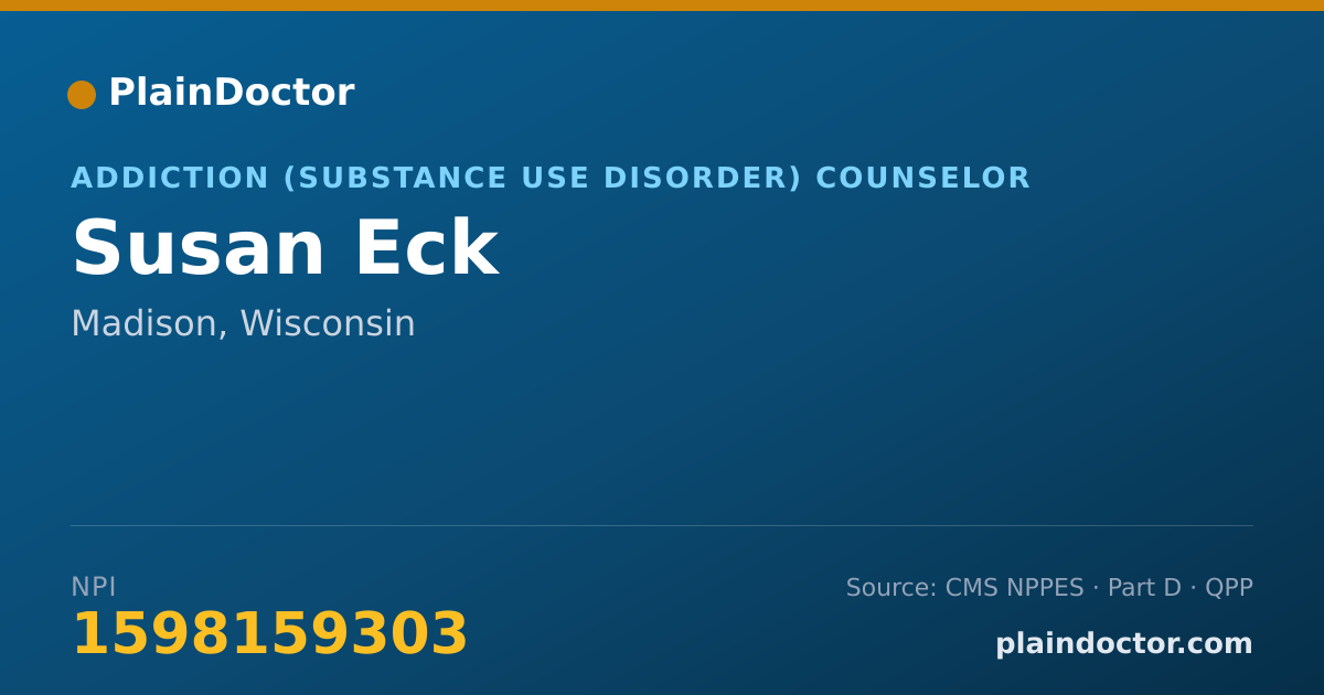 Shareable card for Susan Eck - Addiction (Substance Use Disorder) Counselor, Madison, WI