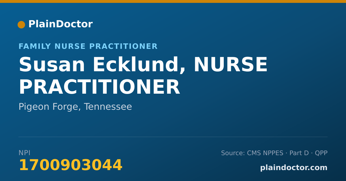 Shareable card for Susan Ecklund, NURSE PRACTITIONER - Family Nurse Practitioner, Pigeon Forge, TN