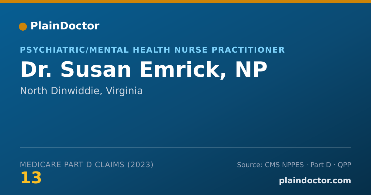 Shareable card for Susan Emrick, NP - Psychiatric/Mental Health Nurse Practitioner, North Dinwiddie, VA