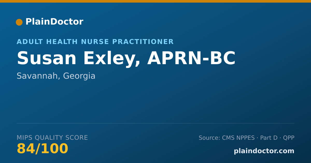 Shareable card for Susan Exley, APRN-BC - Adult Health Nurse Practitioner, Savannah, GA