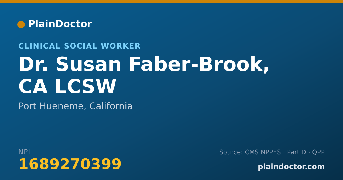 Shareable card for Susan Faber-Brook, CA LCSW - Clinical Social Worker, Port Hueneme, CA
