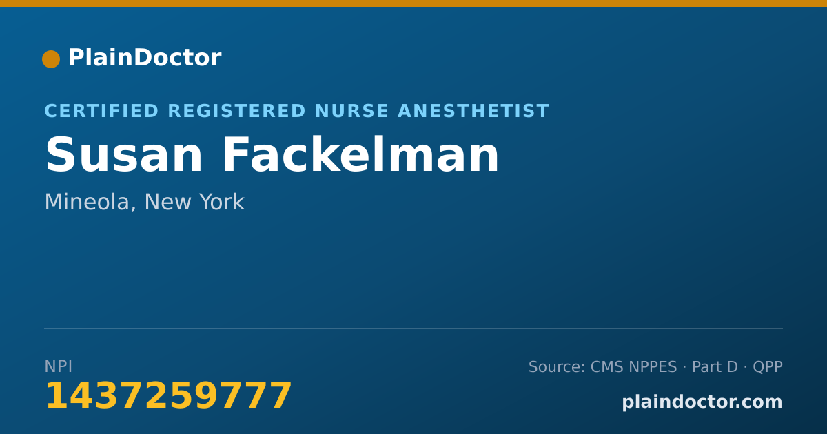 Shareable card for Susan Fackelman - Certified Registered Nurse Anesthetist, Mineola, NY