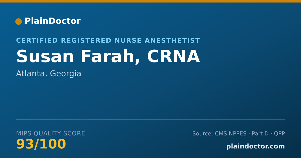 Shareable card for Susan Farah, CRNA - Certified Registered Nurse Anesthetist, Atlanta, GA