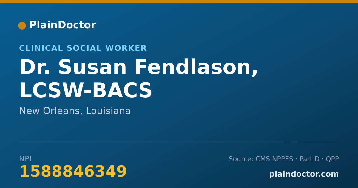 Shareable card for Susan Fendlason, LCSW-BACS - Clinical Social Worker, New Orleans, LA