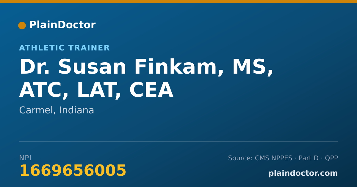 Shareable card for Susan Finkam, MS, ATC, LAT, CEA - Athletic Trainer, Carmel, IN