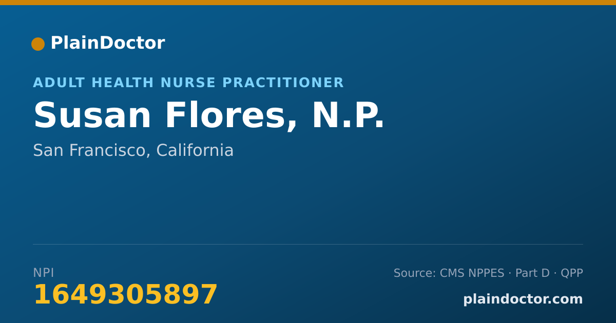 Shareable card for Susan Flores, N.P. - Adult Health Nurse Practitioner, San Francisco, CA