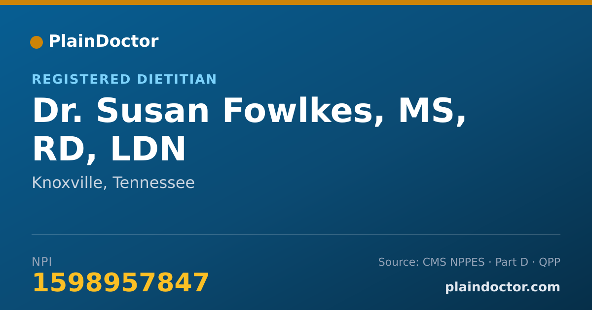 Shareable card for Susan Fowlkes, MS, RD, LDN - Registered Dietitian, Knoxville, TN