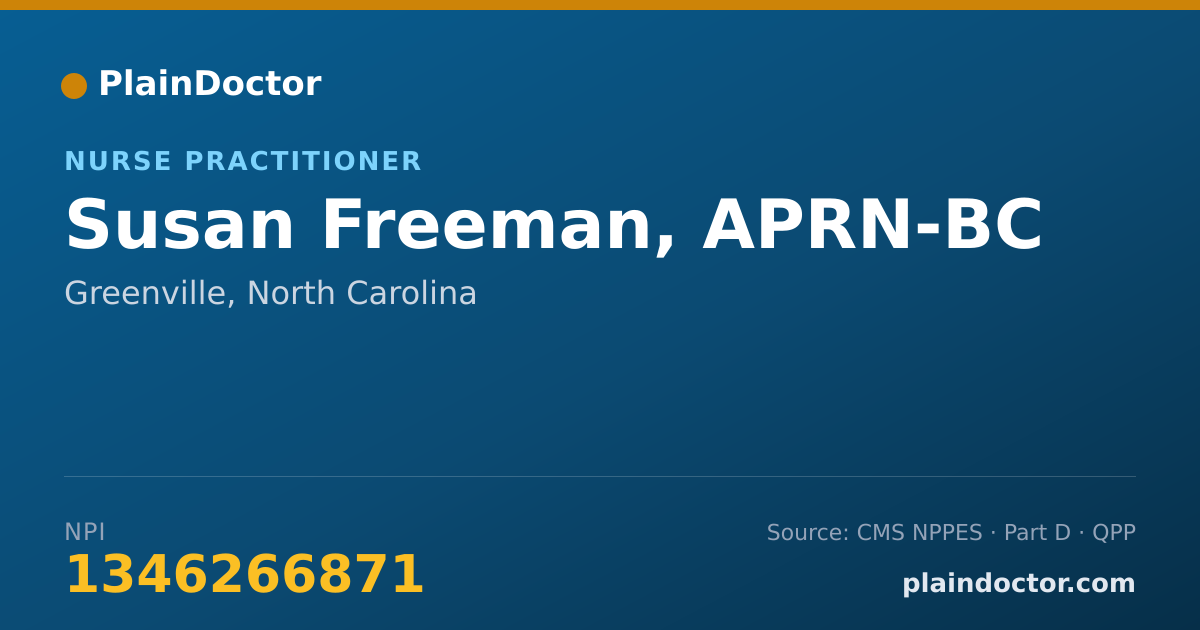 Shareable card for Susan Freeman, APRN-BC - Nurse Practitioner, Greenville, NC