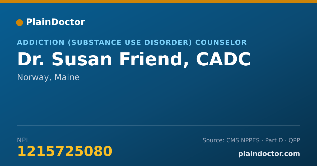 Shareable card for Susan Friend, CADC - Addiction (Substance Use Disorder) Counselor, Norway, ME