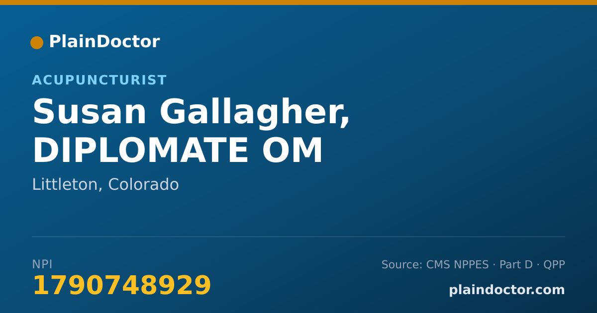 Shareable card for Susan Gallagher, DIPLOMATE OM - Acupuncturist, Littleton, CO