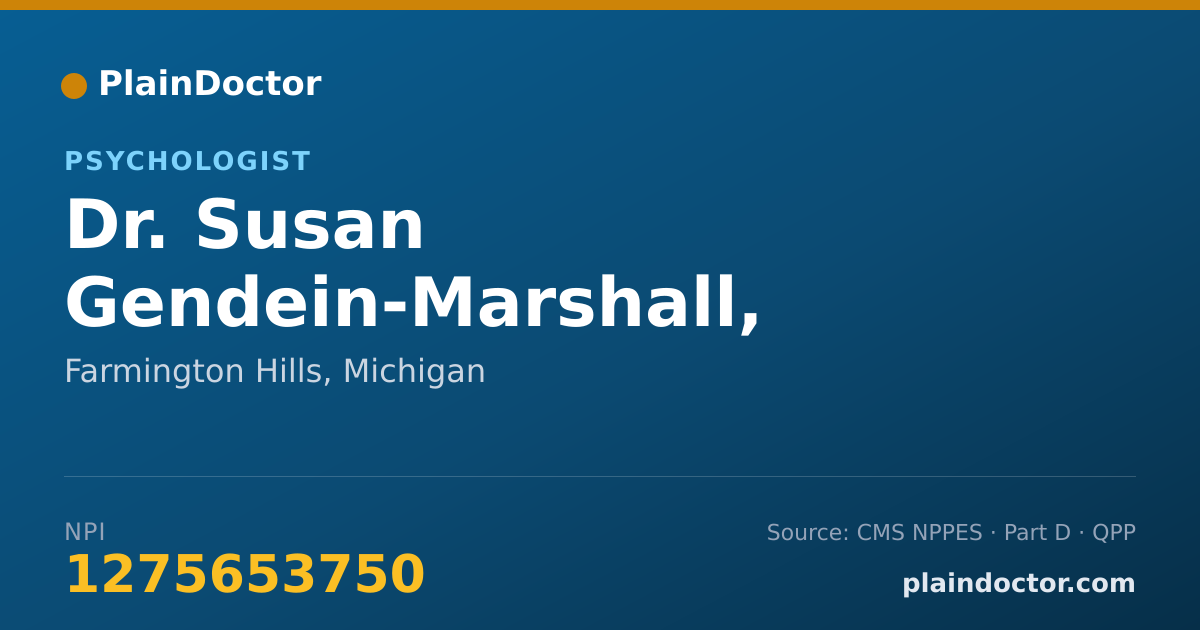 Shareable card for Susan Gendein-Marshall, PH.D. - Psychologist, Farmington Hills, MI