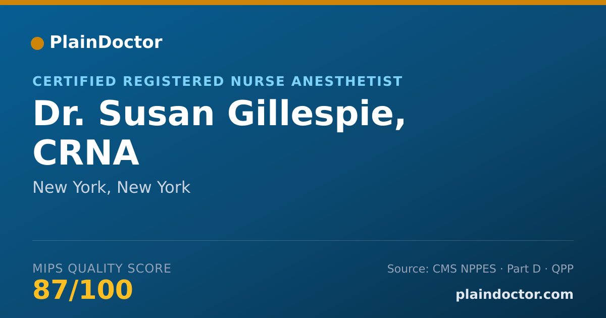 Shareable card for Susan Gillespie, CRNA - Certified Registered Nurse Anesthetist, New York, NY