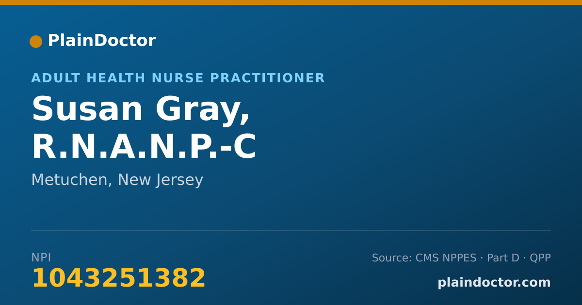 Shareable card for Susan Gray, R.N.A.N.P.-C - Adult Health Nurse Practitioner, Metuchen, NJ
