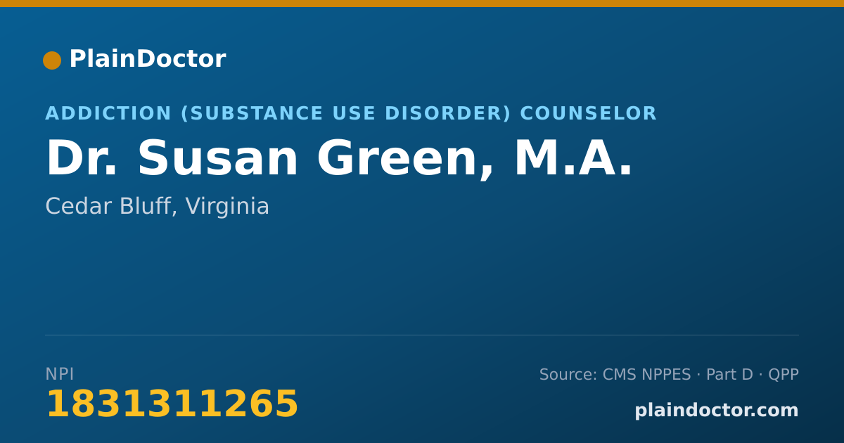 Shareable card for Susan Green, M.A. - Addiction (Substance Use Disorder) Counselor, Cedar Bluff, VA