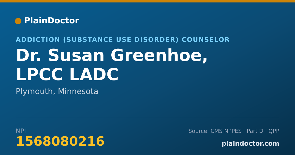 Shareable card for Susan Greenhoe, LPCC  LADC - Addiction (Substance Use Disorder) Counselor, Plymouth, MN