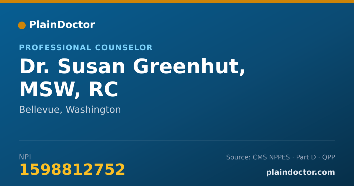 Shareable card for Susan Greenhut, MSW, RC - Professional Counselor, Bellevue, WA