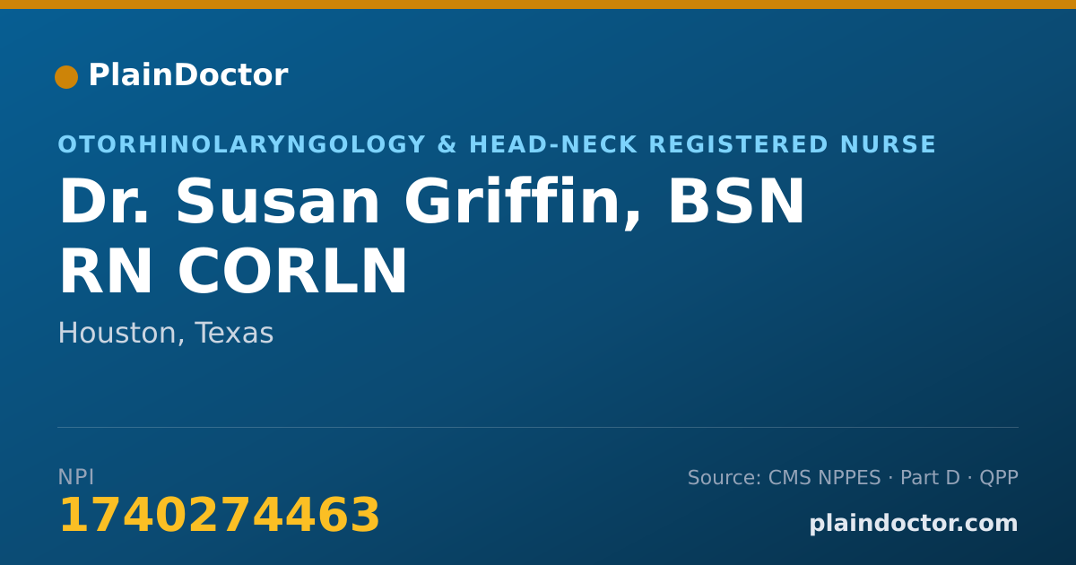 Shareable card for Susan Griffin, BSN RN CORLN - Otorhinolaryngology & Head-Neck Registered Nurse, Houston, TX