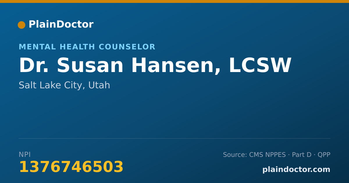 Shareable card for Susan Hansen, LCSW - Mental Health Counselor, Salt Lake City, UT