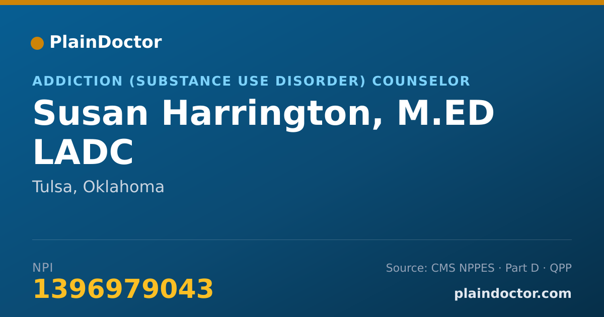 Shareable card for Susan Harrington, M.ED LADC - School Counselor, Tulsa, OK