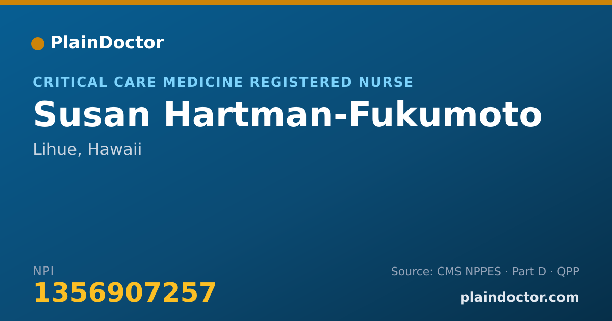 Shareable card for Susan Hartman-Fukumoto - Critical Care Medicine Registered Nurse, Lihue, HI