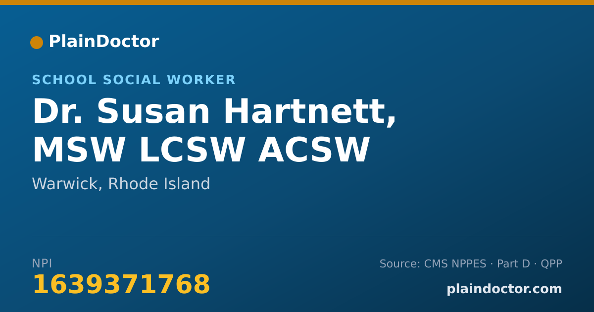 Shareable card for Susan Hartnett, MSW LCSW ACSW - School Social Worker, Warwick, RI