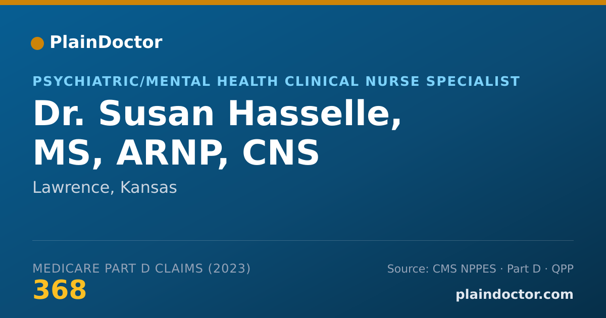 Shareable card for Susan Hasselle, MS, ARNP, CNS - Psychiatric/Mental Health Clinical Nurse Specialist, Lawrence, KS