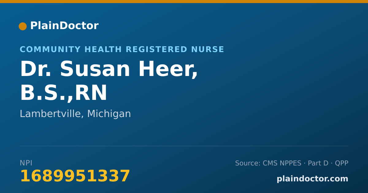 Shareable card for Susan Heer, B.S.,RN - Community Health Registered Nurse, Lambertville, MI