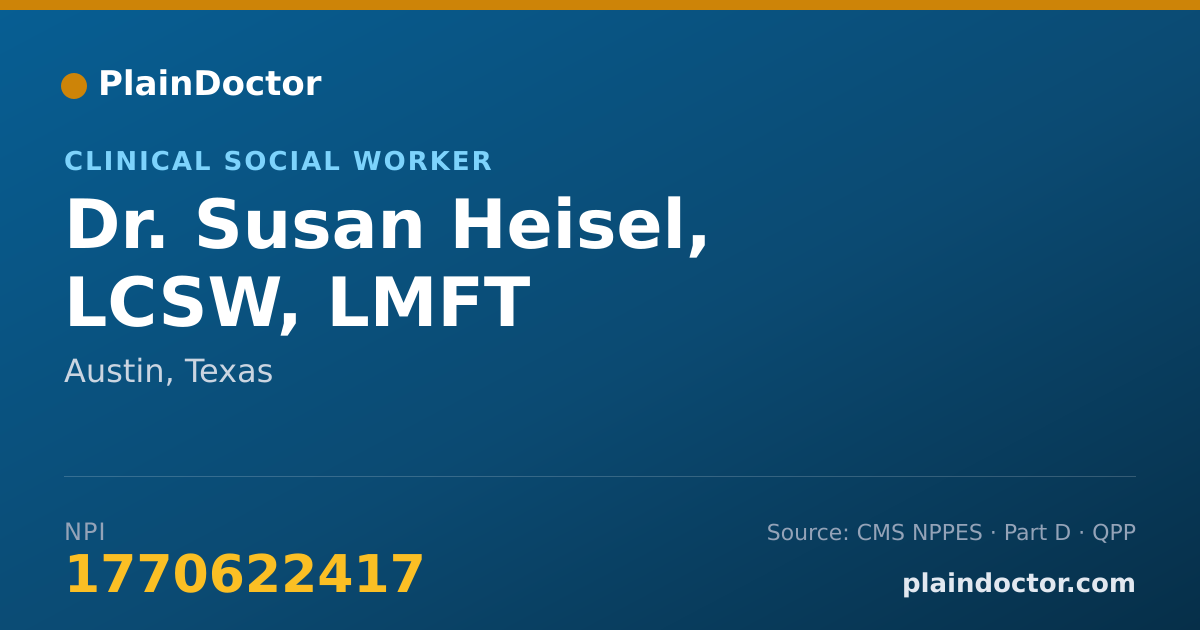 Shareable card for Susan Heisel, LCSW, LMFT - Clinical Social Worker, Austin, TX