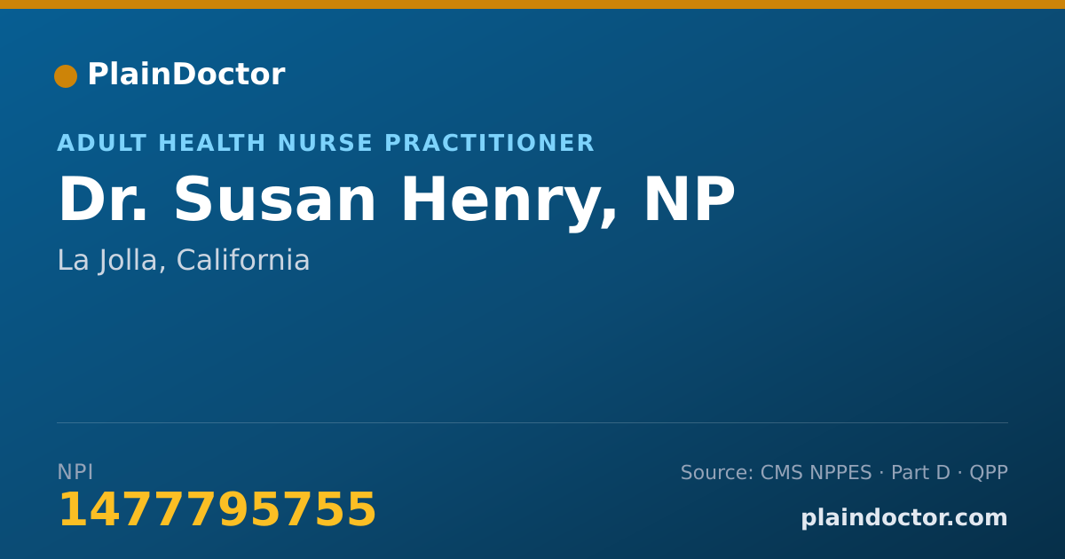 Shareable card for Susan Henry, NP - Adult Health Nurse Practitioner, La Jolla, CA