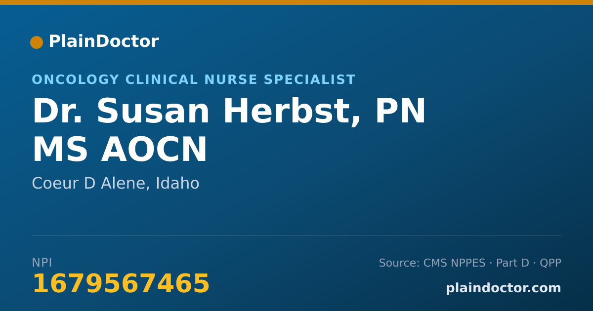 Shareable card for Susan Herbst, PN MS AOCN - Oncology Clinical Nurse Specialist, Coeur D Alene, ID