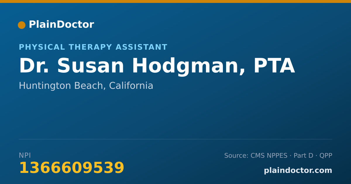 Shareable card for Susan Hodgman, PTA - Physical Therapy Assistant, Huntington Beach, CA