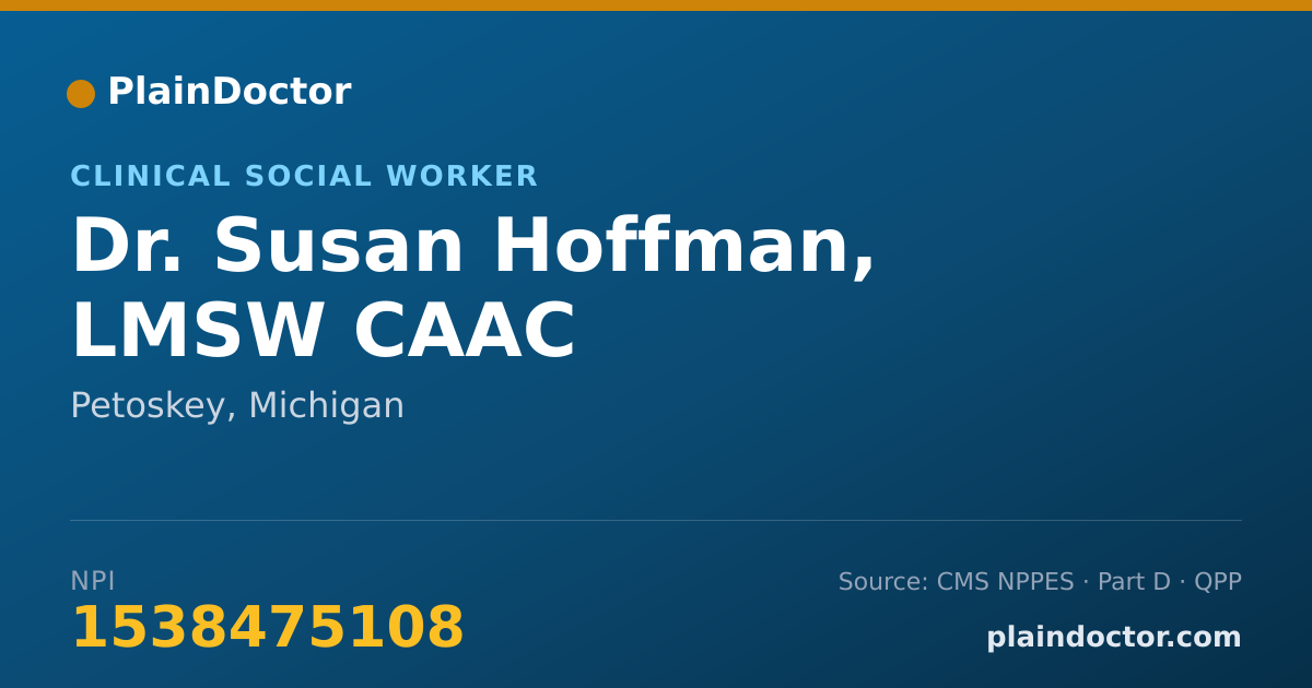 Shareable card for Susan Hoffman, LMSW CAAC - Clinical Social Worker, Petoskey, MI