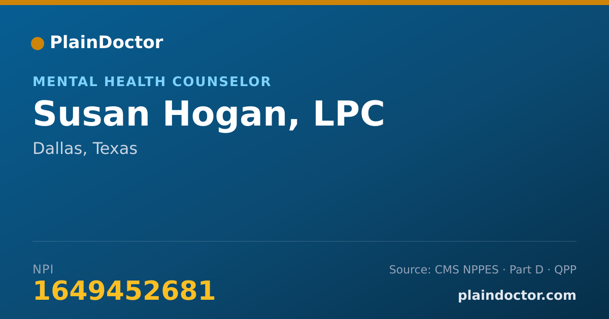 Shareable card for Susan Hogan, LPC - Mental Health Counselor, Dallas, TX