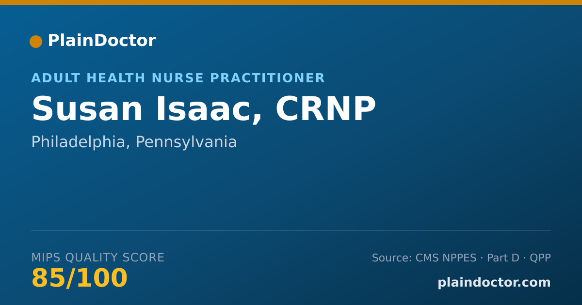 Shareable card for Susan Isaac, CRNP - Adult Health Nurse Practitioner, Philadelphia, PA