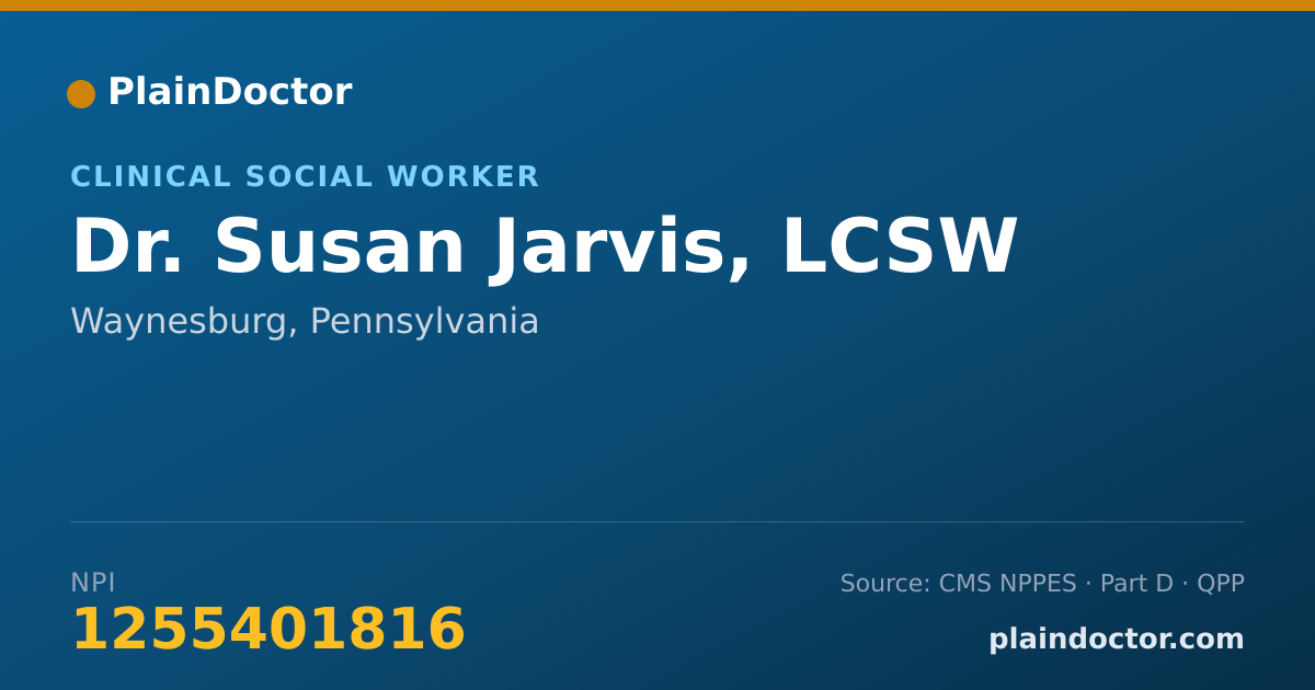Shareable card for Susan Jarvis, LCSW - Clinical Social Worker, Waynesburg, PA