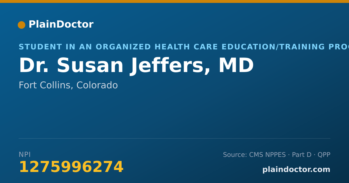 Shareable card for Susan Jeffers, MD - Student in an Organized Health Care Education/Training Program, Fort Collins, CO