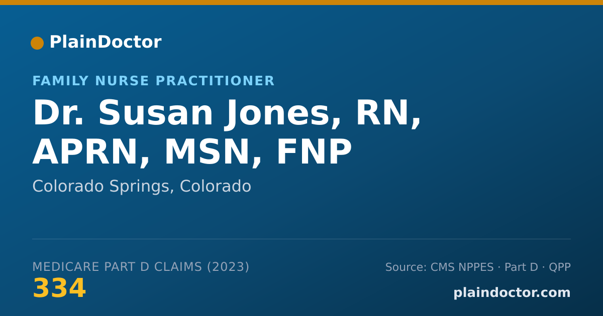 Shareable card for Susan Jones, RN, APRN, MSN, FNP - Family Nurse Practitioner, Colorado Springs, CO