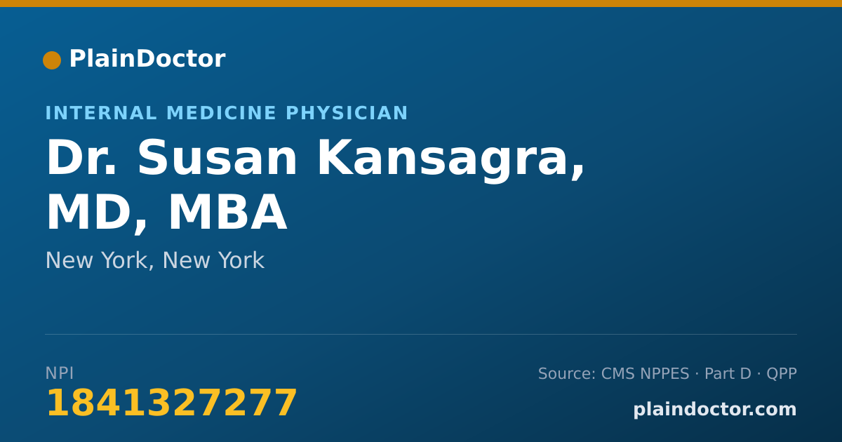 Shareable card for Susan Kansagra, MD, MBA - Internal Medicine Physician, New York, NY